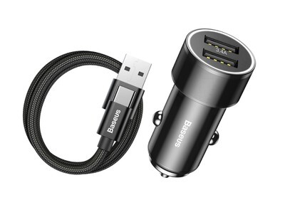Зарядные устройства Baseus Автомобильное з/у USB+USB 15W (с проводом Type-C) (TZXLD-B01) Black